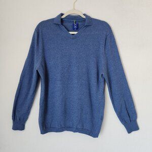 EFM Engineered for Motion by Donrad Duncan 100% Wool Sweater Collar V-Neck Blue